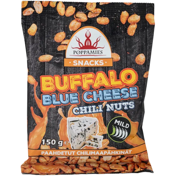 Poppamies Snacks Buffalo Blue Cheese Chili Nuts maapähkinät 150g-Poppamies 零食 水牛城 蓝纹奶酪 辣椒 坚果 花生 150g