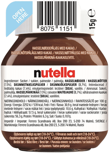 Nutella hasselpähkinä-kaakaolevite 15g