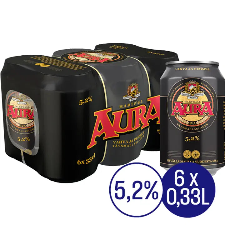 6 x Aura olut 5,2% 0,33 l｜Hartwall 6 x 奥拉饮料 5.2% 0,33 l