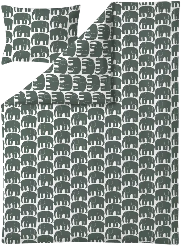 Finlayson 大象 被套套装 150X210+50X60 深绿色｜Finlayson pussilakanasetti Elefantti 150X210+50X60 tumma vihreä