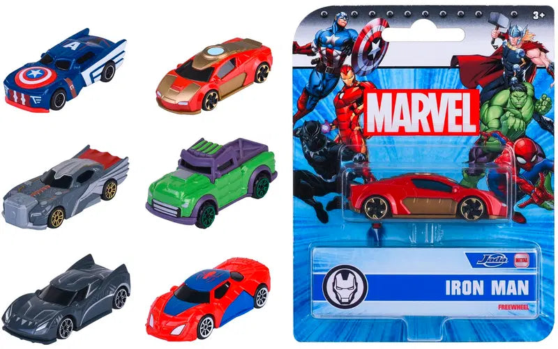 Majorette Marvel 汽车，7厘米，1:64，混装，6种不同款式｜Majorette Marvel auto, 7 cm, 1:64, lajitelma, 6 erilaista