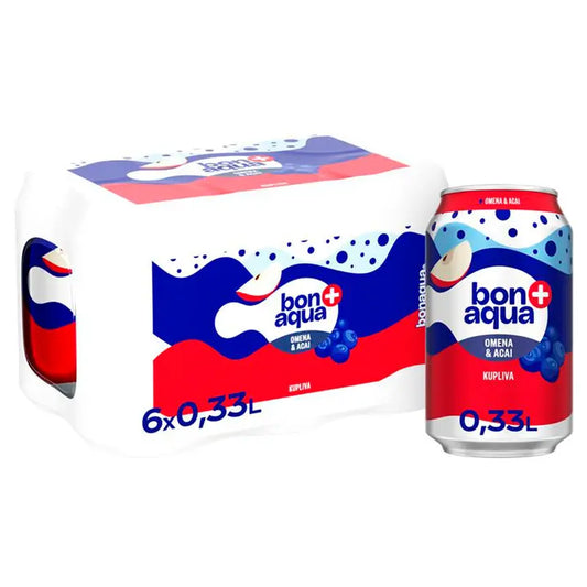 6-pack Bonaqua + Omena & Acai Hiilihapotettu juoma tölkki 0.33 L｜Bonaqua 6 件装 Bonaqua + 苹果和巴西莓碳酸饮料罐 0.33 L
