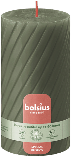 Bolsius 螺旋桌用蜡烛 做旧风格 – 橄榄绿 – 13 cm