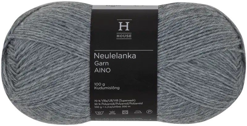 House Aino羊毛混纺纱线100克浅灰色2264｜House lanka Aino villasekoite 100 g vaaleanharmaa 2264