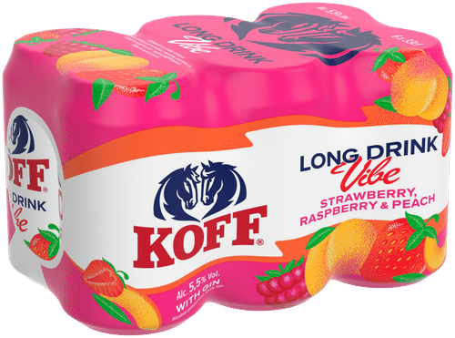 6-pack Koff Long Drink Vibe Strawberry Raspberry Peach long drink 5,5 % tölkki 0,33 L