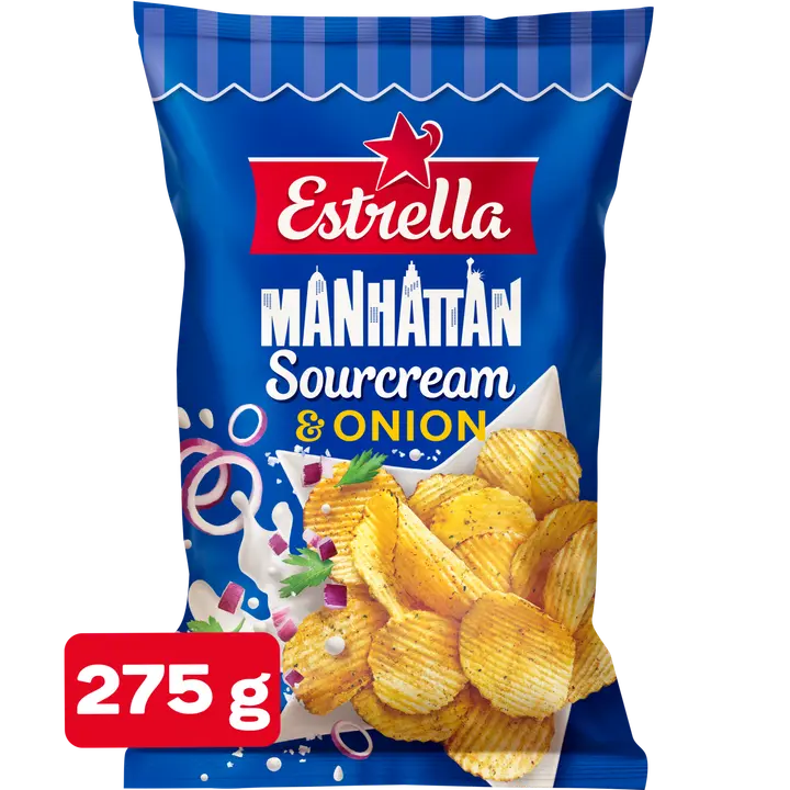 Estrella Manhattan Sourcream & Onion Sipsi 275g-Estrella 曼哈顿酸奶油洋葱片 275g