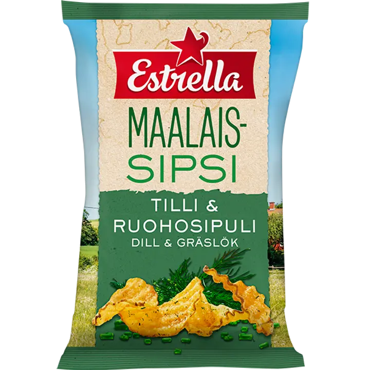 Estrella Maalaissipsi Tilli & Ruohosipuli 180g-Estrella 乡村薯片莳萝和韭菜 180g