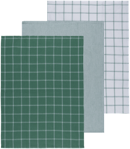 House 厨房毛巾 Green Check 50x70厘米 3条装