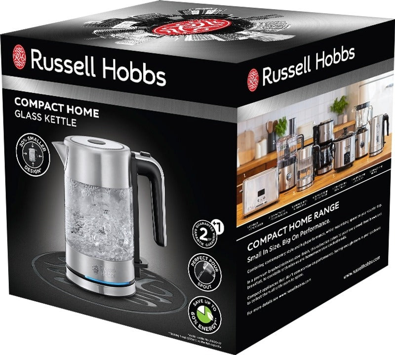 Russell Hobbs Compact Home 玻璃电水壶 0,8l｜Russell Hobbs Compact Home lasinen vedenkeitin 0,8l