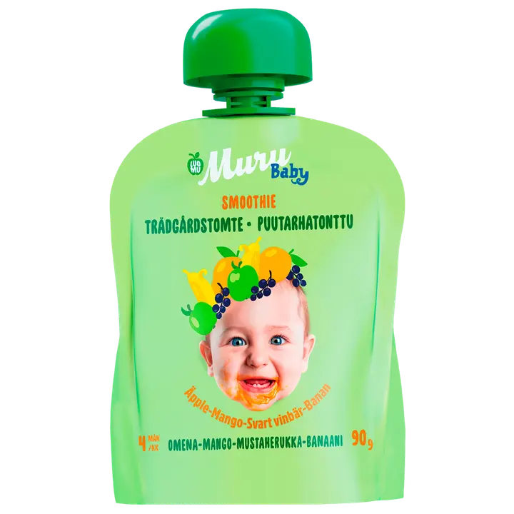 Muru Baby  Puutarhatonttu Smoothie 4 kk  omena-mango-mustaherukka-banaani 90 g｜Muru Baby 花园侏儒冰沙 4 个月苹果-芒果-黑醋栗-香蕉 90 g