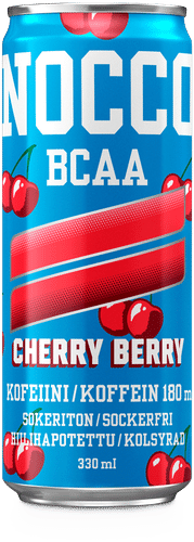 NOCCO BCAA Cherry Berry Amonihappoja, kofeiinia ja vitamiineja sisältävä hiilihapotettu energiajuoma 330ml