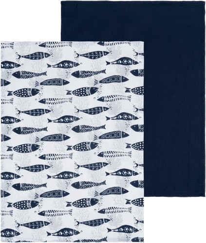 House 厨房毛巾 Fishes 50x70cm 蓝/白 2条装