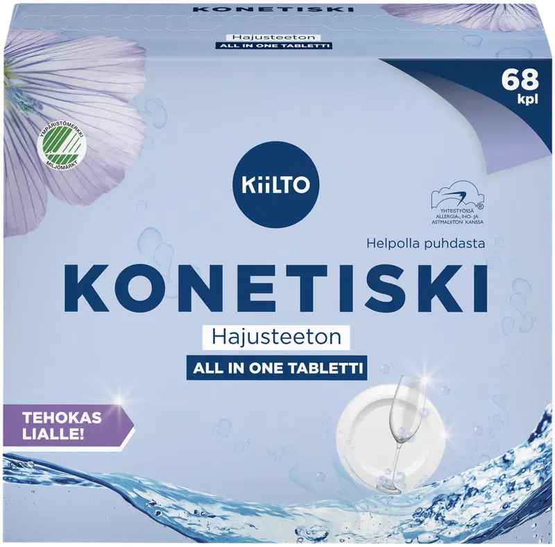 Kiilto 全合一洗碗机块 无香型 68 kpl｜Kiilto All in 1 konetiskitabletti Hajusteeton 68 kpl