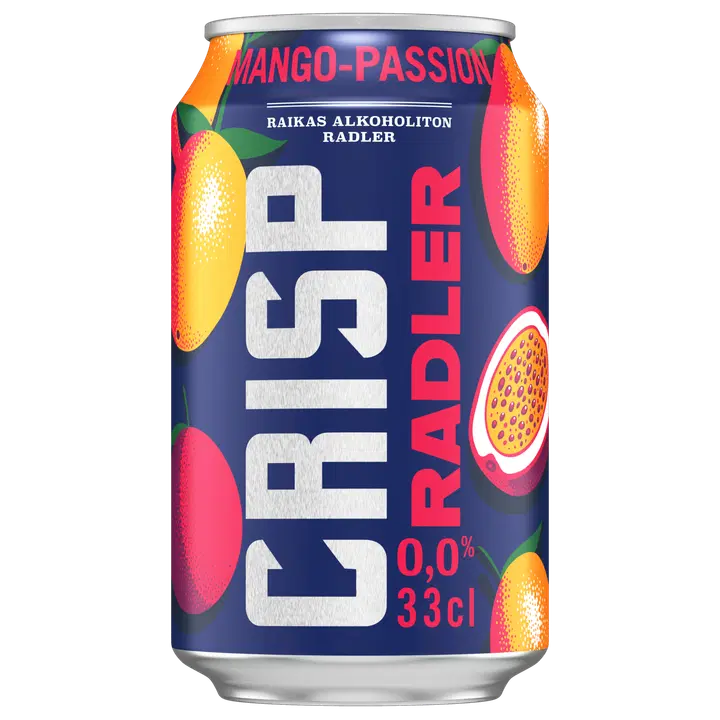 Crisp Radler Mango-Passion alkoholiton olut 0% 33cl tlk｜Crisp Radler Mango-Passion 0度饮料 0% 33cl 不含
