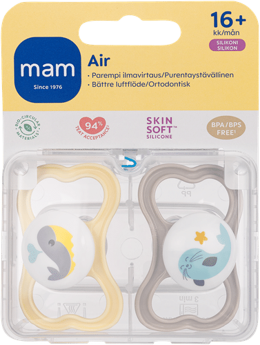 MAM Air 16个月以上硅胶安抚奶嘴 2kpl｜MAM Air 16+kk silikonitutti 2kpl