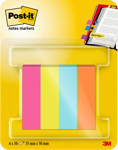 Post-it ®标记笔，Poptimistic彩色系列，12.7 x 44.4毫米，50张/本，4本/包
