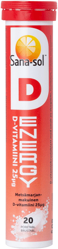 Sana-sol D-Energy D25微克森林莓味维生素D泡腾片 20kpl｜Sana-sol D-Energy D25µg Metsämarjanmakuinen D-vitamiiniporetabletti 20kpl