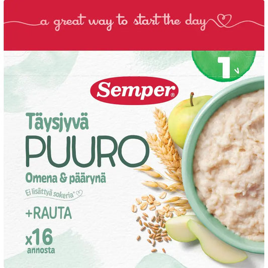 Semper Täysjyväpuuro Päärynä & omena 1v puurojauhe 530g｜Semper 全麦粥 梨苹果1年粥粉 530g