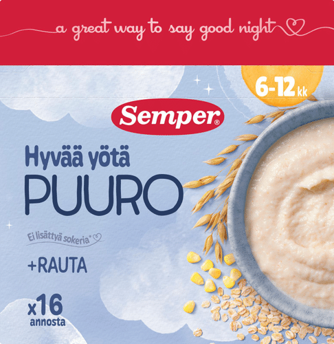 Semper 晚安粥，无调味 6个月以上 480g｜Semper Hyvää yötä -puuro, maustamaton 6KK 480g