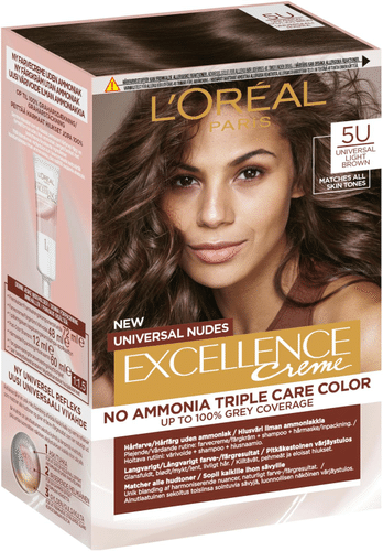 L'Oréal Paris Excellence Creme Universal Nudes 巴黎欧莱雅 Excellence Universal Nudes 5U 自然浅棕 无氨染发剂 1kpl