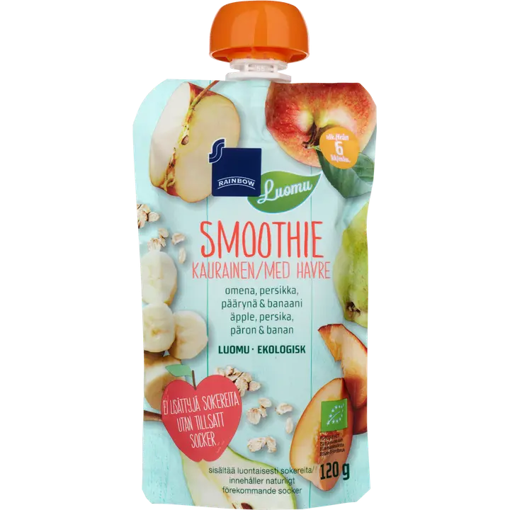 Rainbow smoothie kaura, omena, persikka & päärynä luomu 120 g 6 kk｜Rainbow 有机燕麦、苹果、桃子和梨冰沙 120 克 6 个月