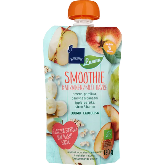 Rainbow smoothie kaura, omena, persikka & päärynä luomu 120 g 6 kk｜Rainbow 有机燕麦、苹果、桃子和梨冰沙 120 克 6 个月
