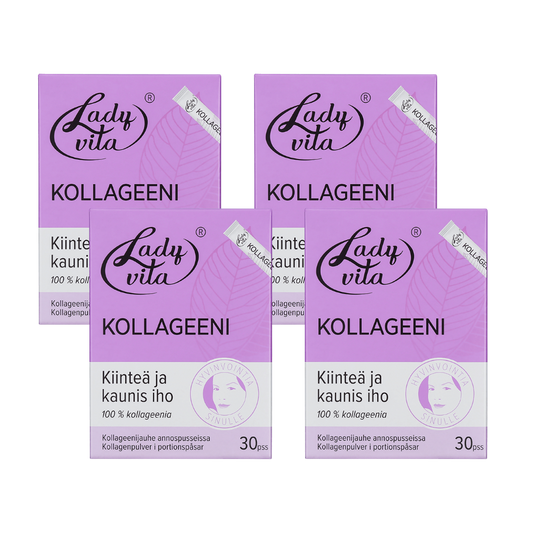 女士维他 胶原蛋白粉 4×30袋装 - 批发包装｜Ladyvita Kollageenijauhe 4 x 30 annospusseissa - TUKKUPAKKAUS