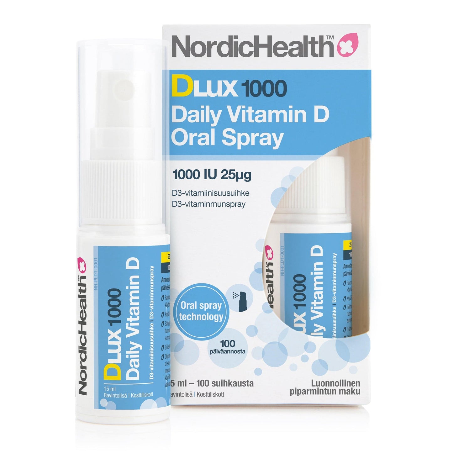 Nordic Health Dlux 1000 Daily Vitamin D Oral Spray - D3-Vitamiinisuusuihke 25 µg 15 ml｜Nordic Health Dlux 1000 每日维生素 D 口腔喷雾 - D3 维生素喷雾 25 µg 15 ml