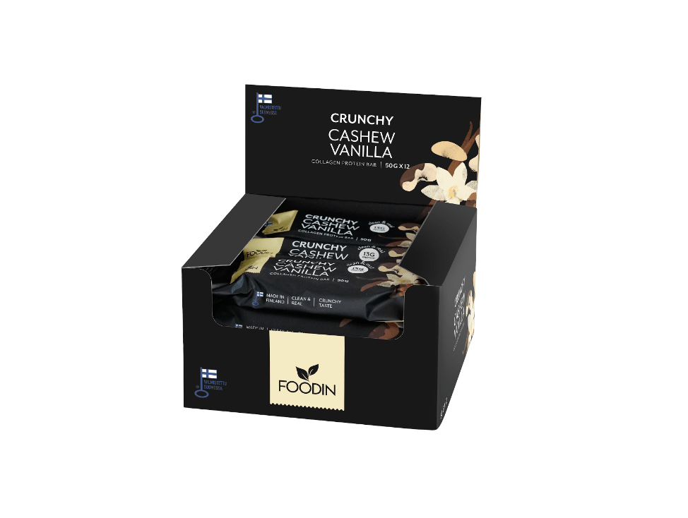 Foodin Crunchy Cashew Vanilla - Proteiinipatukka tukkulaatikko 12 x 50 g｜Foodin 香草腰果脆蛋白棒（12条装） 50 g