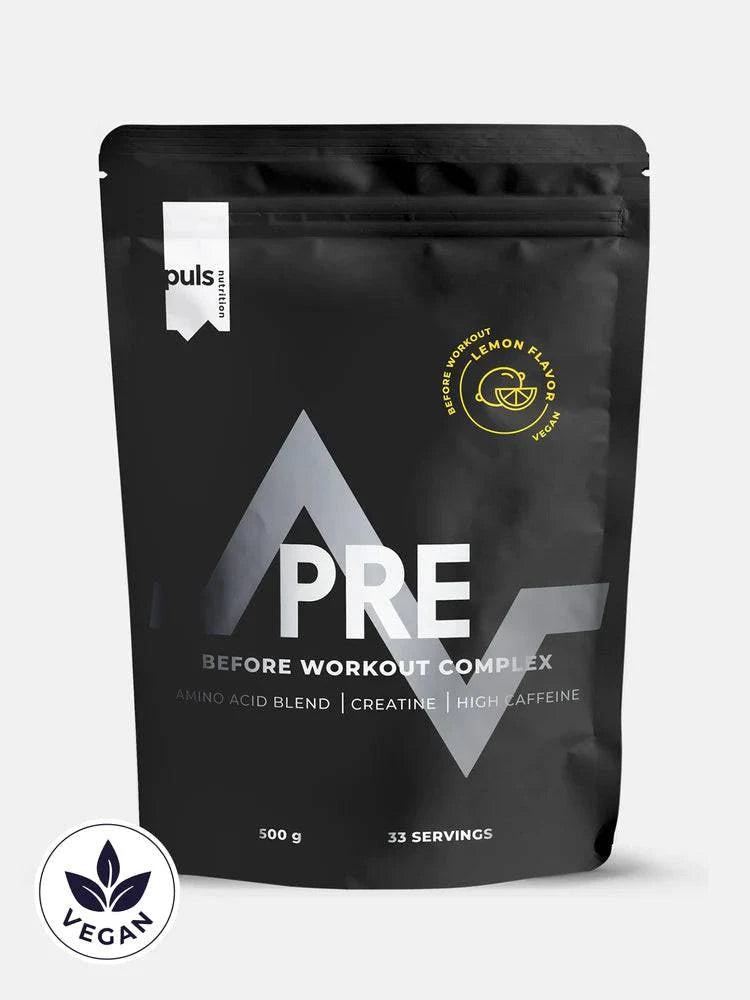 训练前运动饮料粉 柠檬味 500克 批次｜Puls Nutrition PRE Workout - Urheilujuomajauhe Sitruuna 500 g - erä