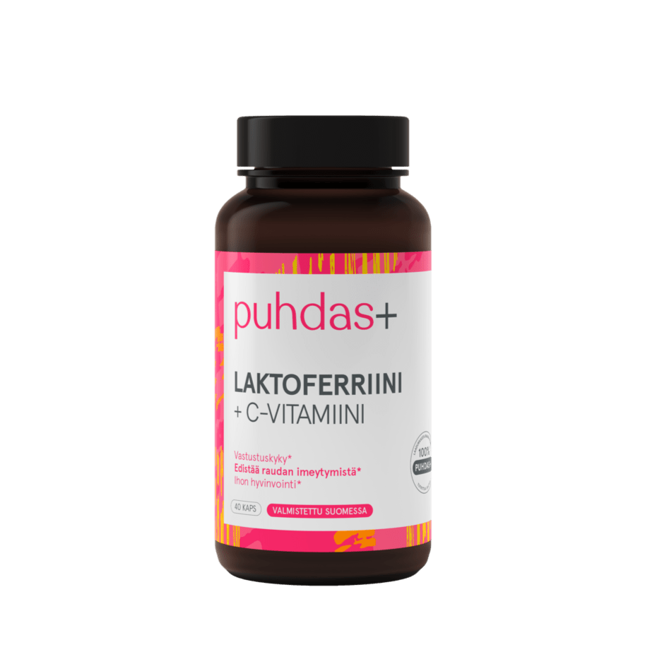 Puhdas+ Laktoferriini + C-Vitamiini 40 kaps.｜Puhdas+ 乳铁蛋白 + C 维生素 40 粒。