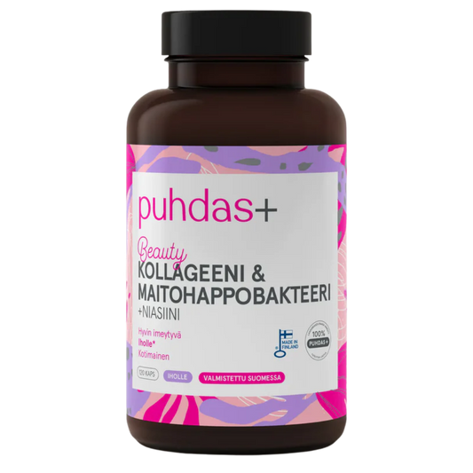 Puhdas+ Beauty胶原蛋白&乳酸菌 120粒｜Puhdas+ Beauty - Kollageeni & Maitohappobakteeri 120 kaps.