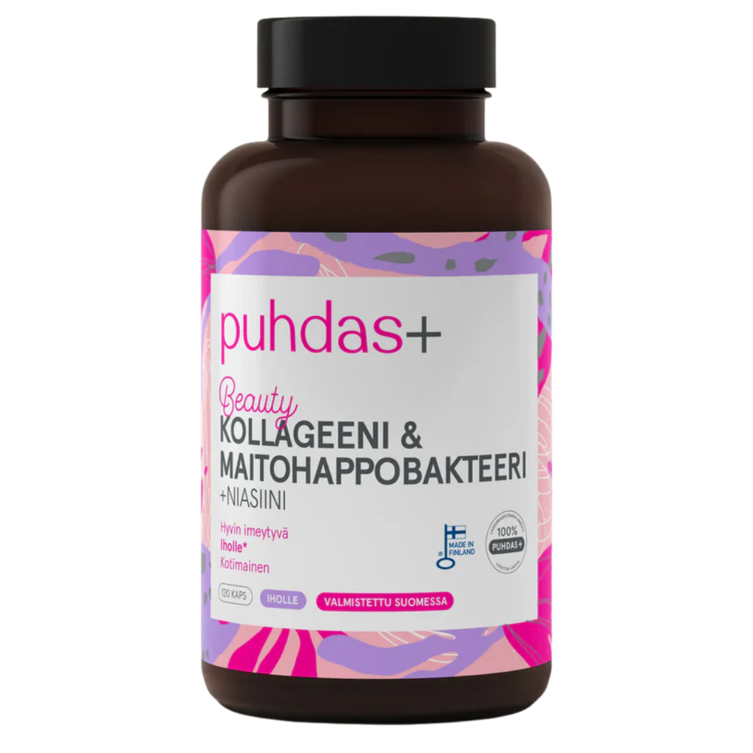 Puhdas+ Beauty - Kollageeni & Maitohappobakteeri 120 kaps.｜Puhdas+ Beauty - 胶原蛋白和乳酸菌 120 粒胶囊。