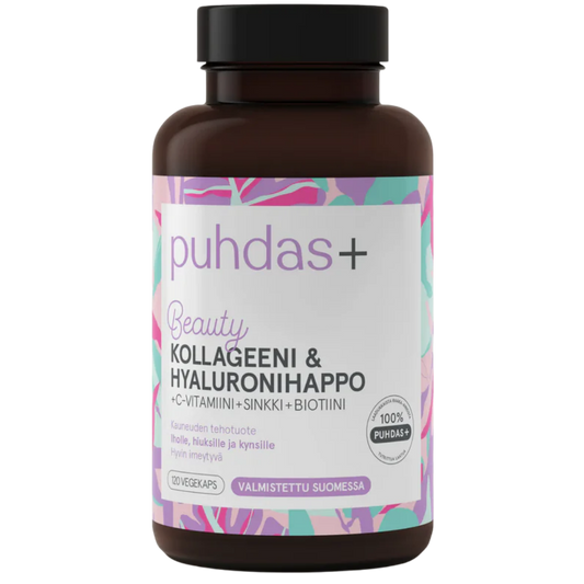Puhdas+ Beauty 胶原蛋白与透明质酸 120粒｜Puhdas+ Beauty Kollageeni & Hyaluronihappo 120 kaps.