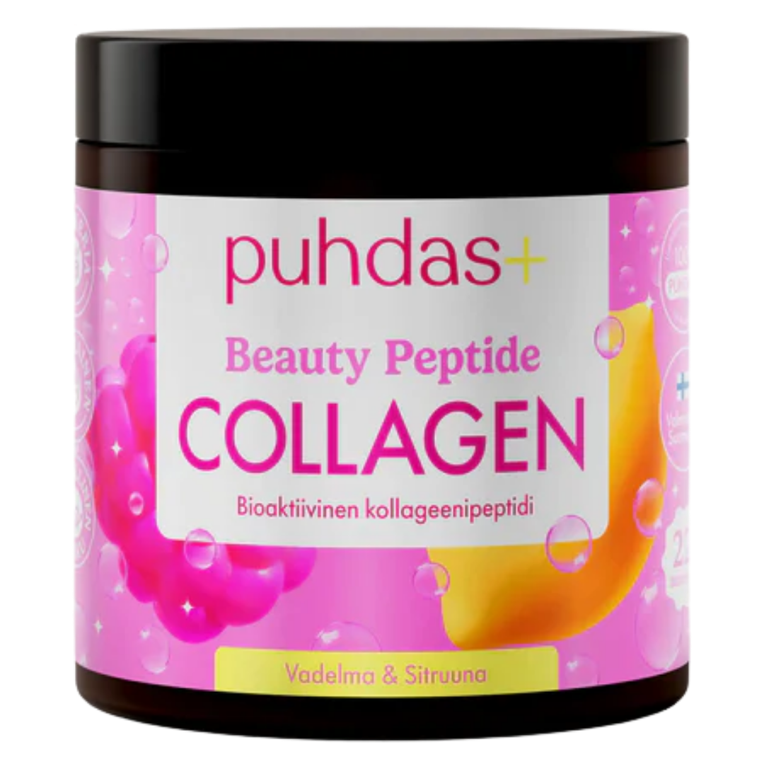 Puhdas+ Beauty肽胶原蛋白 覆盆子&柠檬 80 g｜Puhdas+ Beauty Peptide Collagen - Vadelma & Sitruuna 80 g