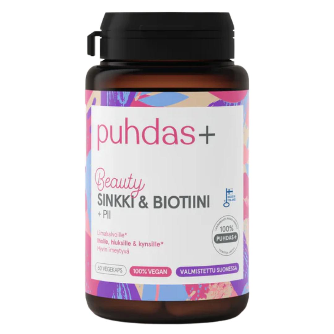 Puhdas+ 锌与生物素+硅 60粒｜Puhdas+ Beauty Sinkki & Biotiini + Pii 60 kaps.