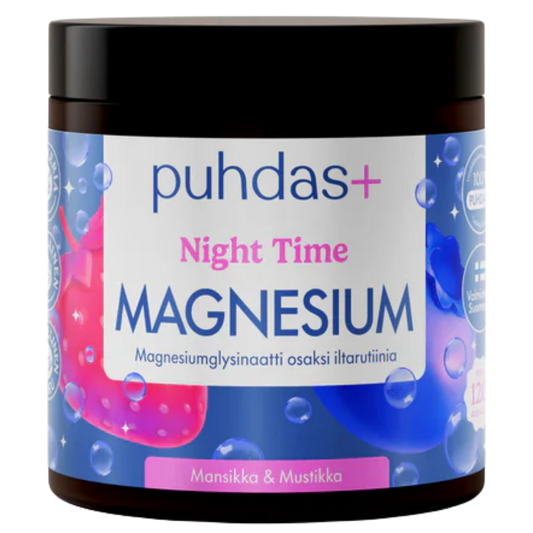Puhdas+ 夜间镁 - 草莓与蓝莓 80 g｜Puhdas+ Night Time Magnesium - Mansikka & Mustikka 80 g