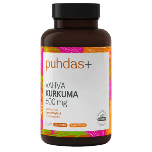 Puhdas+ 强效姜黄 600毫克 120粒胶囊｜Puhdas+ Vahva Kurkuma 600 mg 120 kaps.