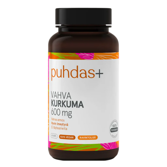 Puhdas+ 强效姜黄 600毫克 60粒胶囊｜Puhdas+ Vahva Kurkuma 600 mg 60 kaps.
