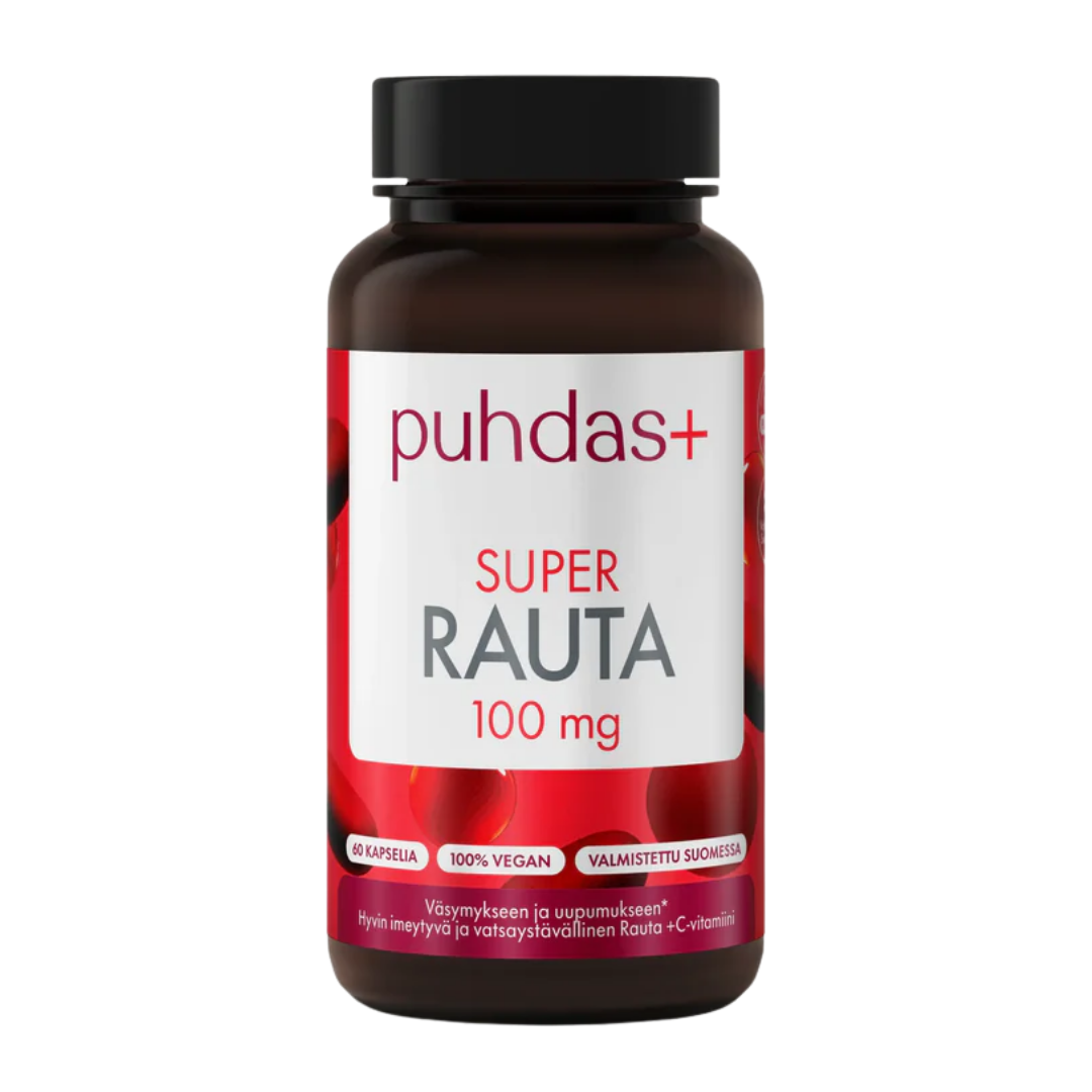Puhdas+ 超级铁 100毫克 60粒胶囊｜Puhdas+ Super Rauta 100 mg 60 kaps.