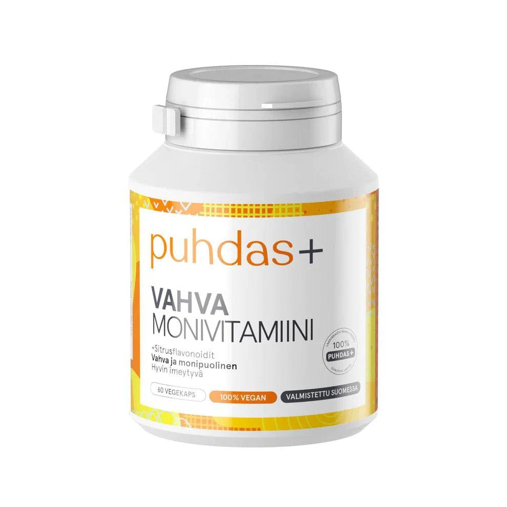 Puhdas+ Vahva Monivitamiini 60 vegekaps.｜Puhdas+ 强效多种维生素 60 粒素食胶囊。