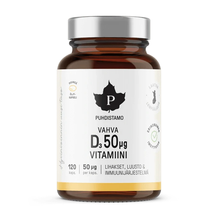 Puhdistamo Vahva D-vitamiini 50 µg 120 kaps. - erä｜Puhdistamo 强效维生素 D 50 微克 120 粒。 - 很多