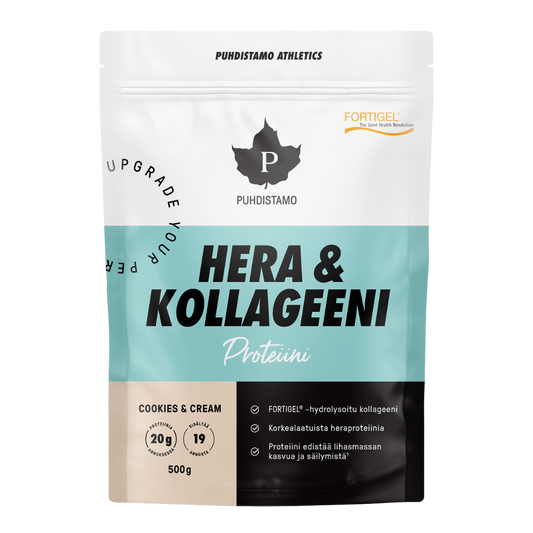 Puhdistamo Athletics 乳清蛋白与胶原蛋白 饼干奶油味 500 g｜Puhdistamo Athletics Hera & Kollageeni Cookies and Cream 500 g
