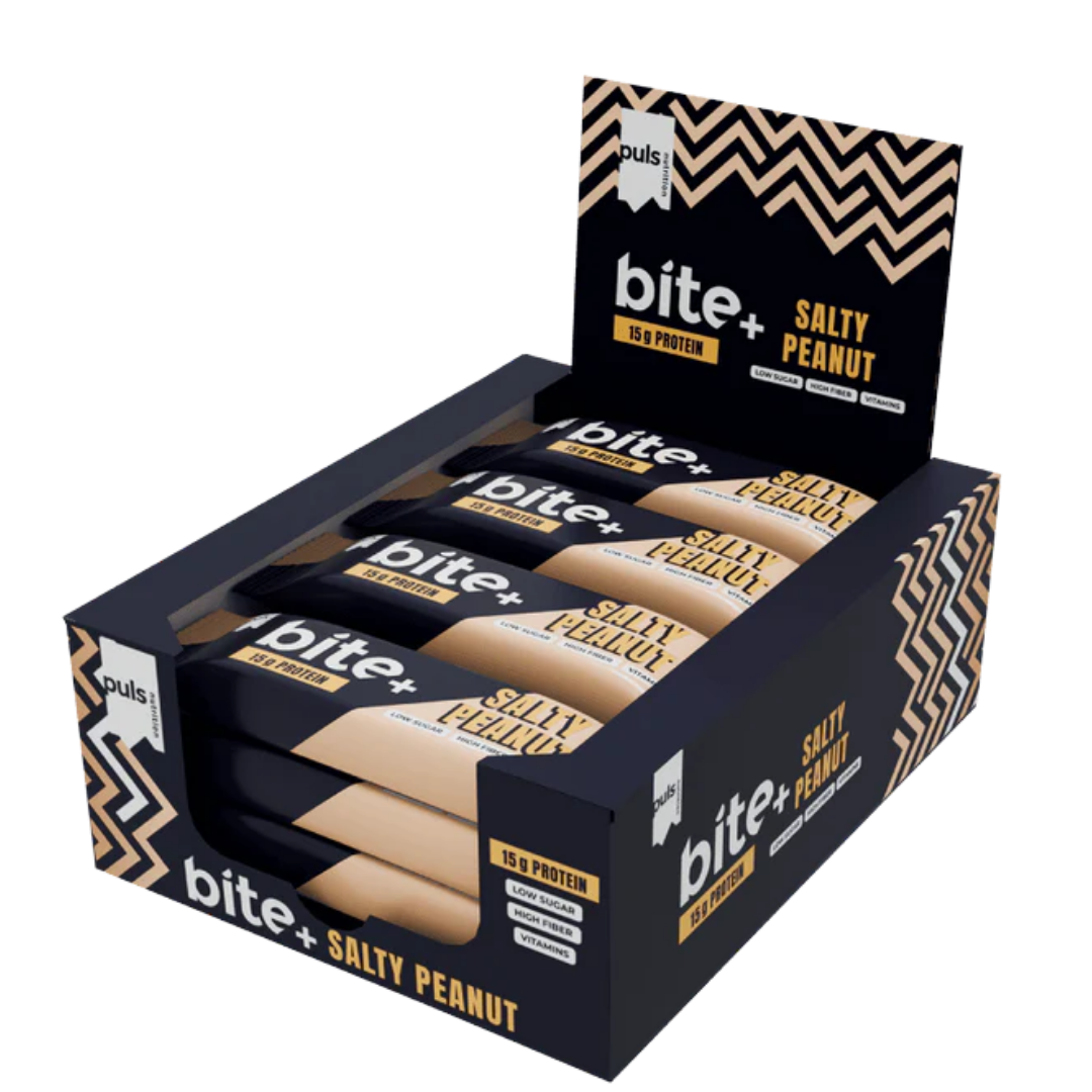Puls Nutrition Bite+ 咸花生蛋白棒 12 x 50克 批发装｜Puls Nutrition Bite+ Salty Peanut - Proteiinipatukka Suolainen Maapähkinä 12 x 50 g TUKKUPAKKAUS