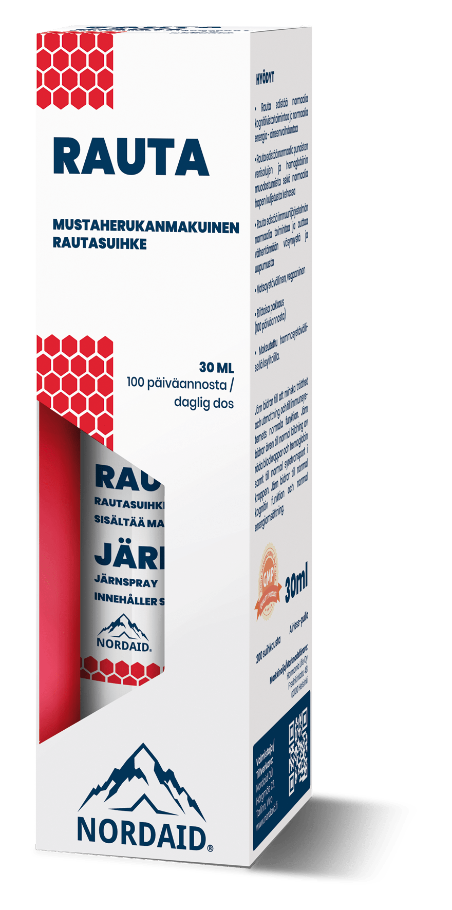Nordaid铁口腔喷雾 30毫升（黑加仑味）｜Nordaid Rauta suusuihke 30 ml (Mustaherukanmakuinen)