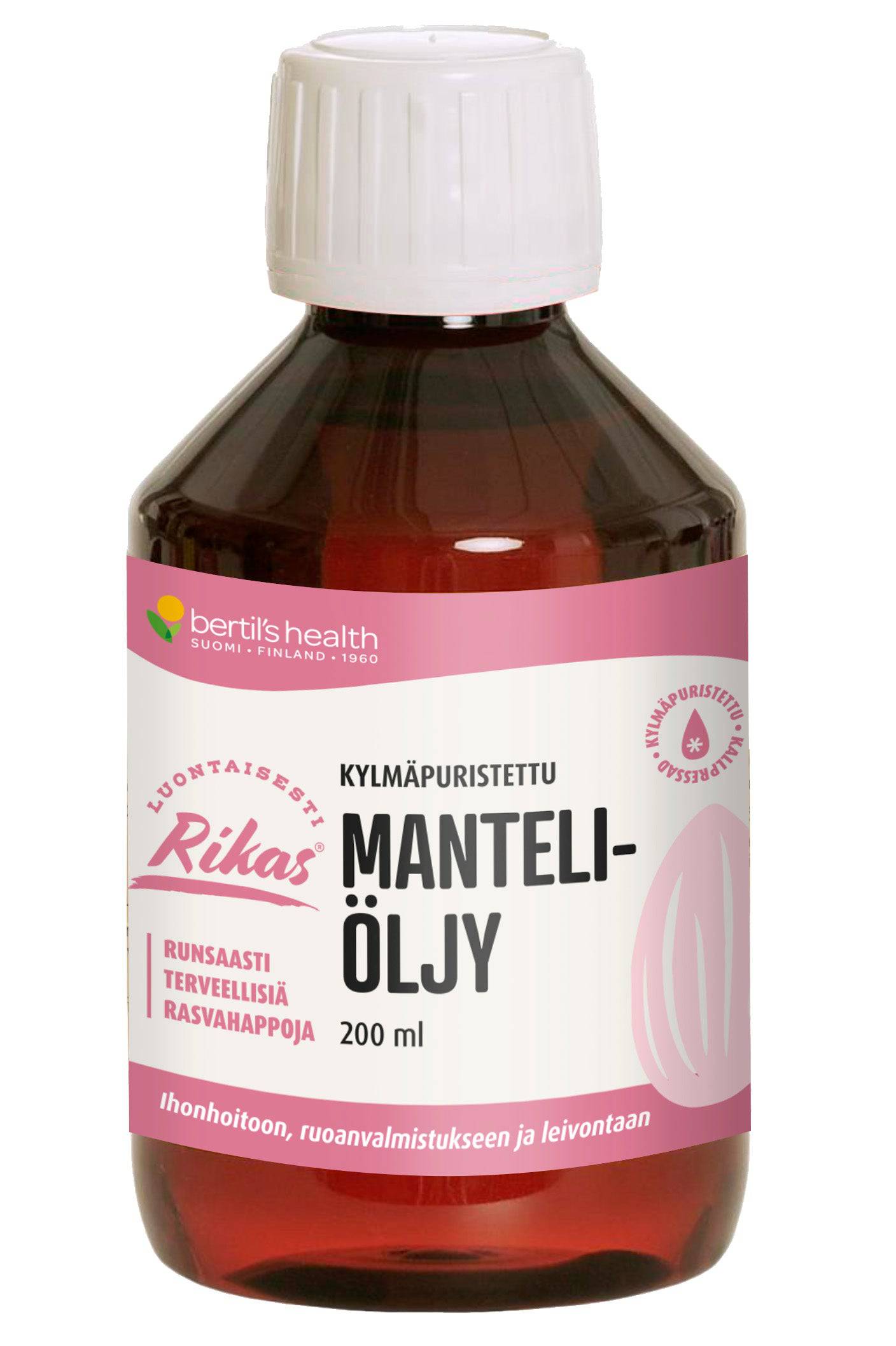 Bertil's Health Kylmäpuristettu Rikas Manteliöljy 200 ml｜Bertil's Health 冷榨浓香杏仁油 200 ml