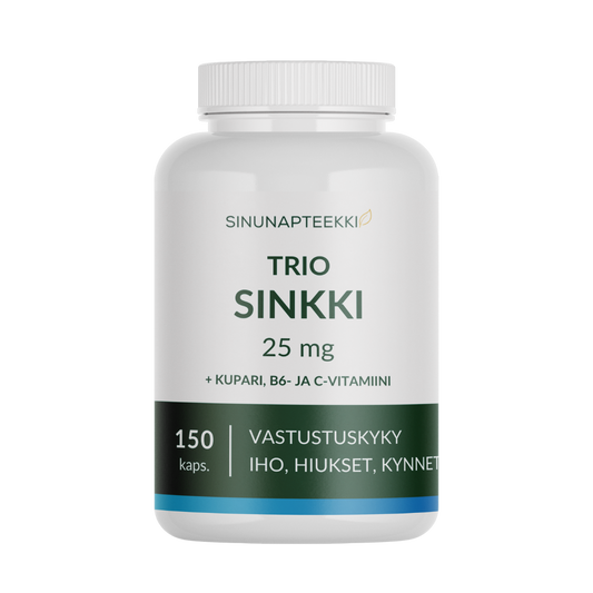 Sinunapteekin 三合一锌 25毫克 150粒｜Sinunapteekin Trio Sinkki 25 mg 150 kaps.