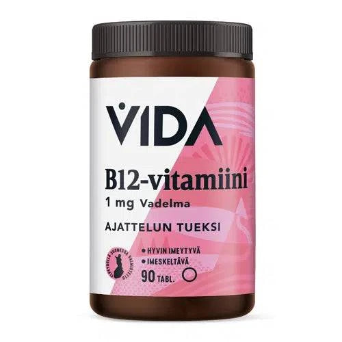 Vida 维生素B12 1毫克 覆盆子味 90片｜Vida B12-Vitamiini 1 mg Vadelma 90 tabl.