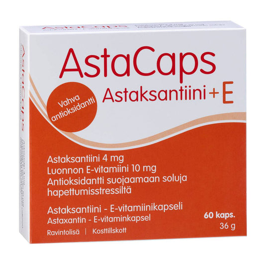 AstaCaps虾青素+维生素E 60粒｜AstaCaps Astaksantiini + E-vitamiini 60 kaps.