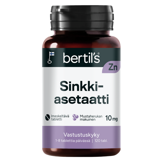 Bertil's 醋酸锌 10毫克 120片 - 含片｜Bertil's Sinkkiasetaatti 10 mg 120 tabl. - Imeskelytabletti